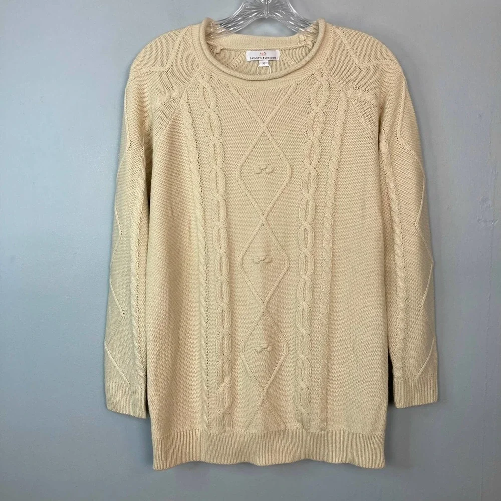BAILEY'S Blossoms Cream Light Tan Lightweight Cable Knit Sweater Women's Size XS - Picture 8 of 12